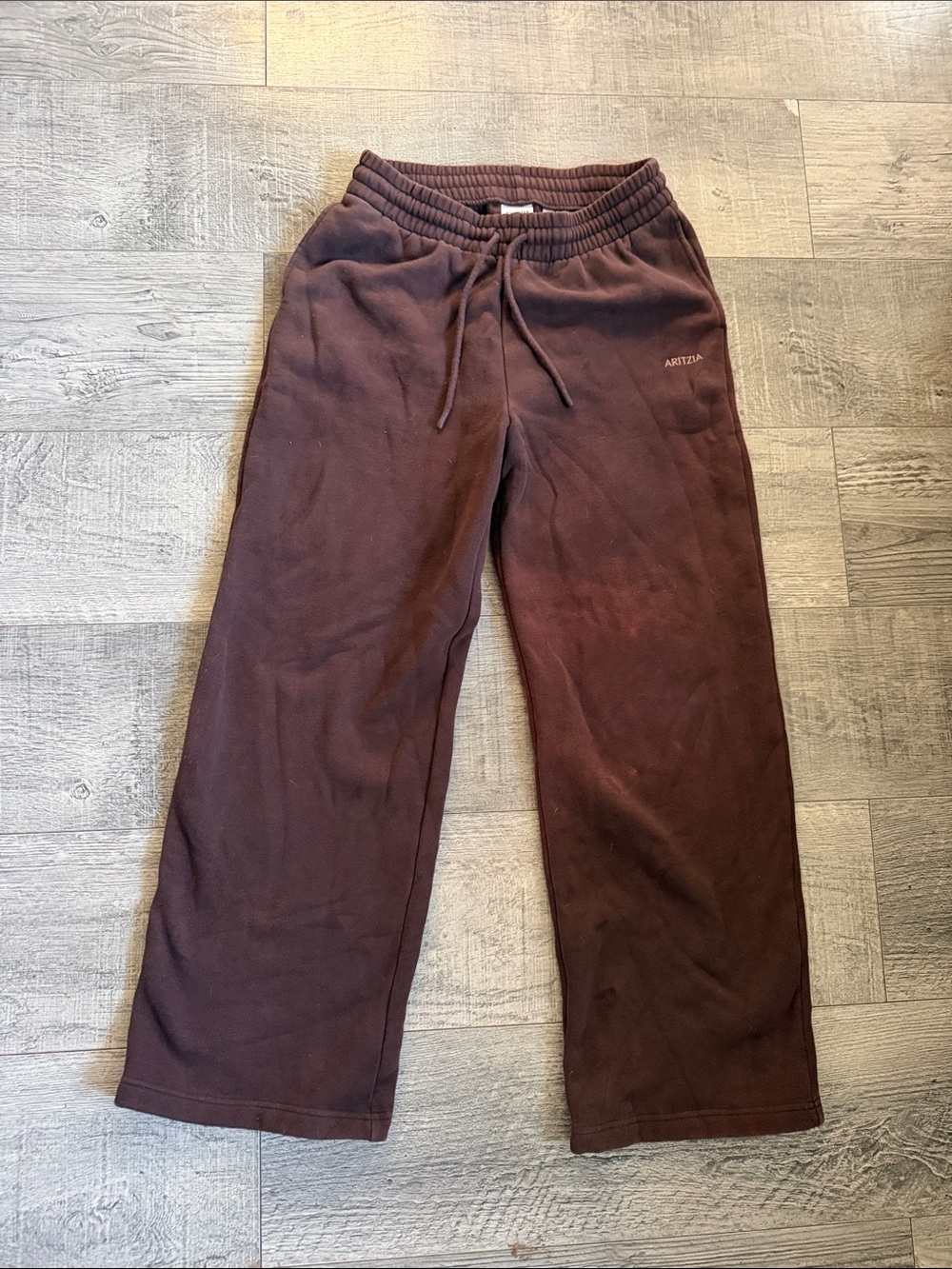 Aritzia Dark Brown Wide-Leg Small Sweatpants BLEACH STAINS